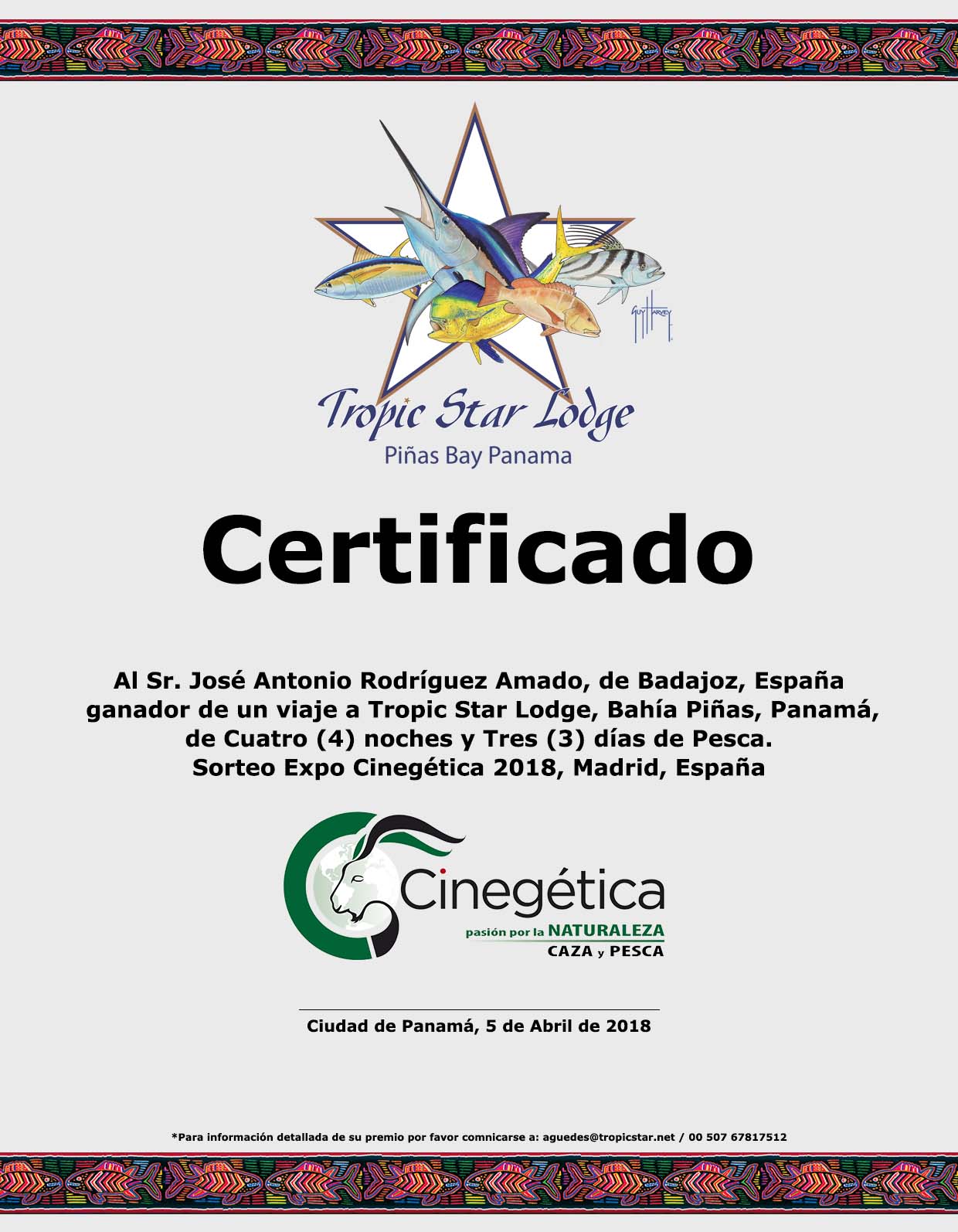 Ganador sorteo Tropic Star Lodge Cinegética 20018