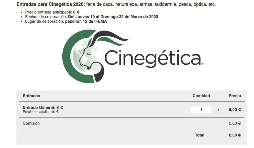 Your online ticket, with a 20% discount, for Cinegética 2020